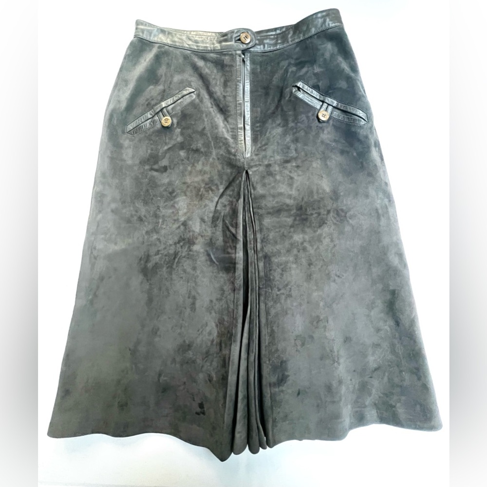Gucci 1970s Suede & Leather Skirt Vintage Rare Archival Piece High Waist Size S
